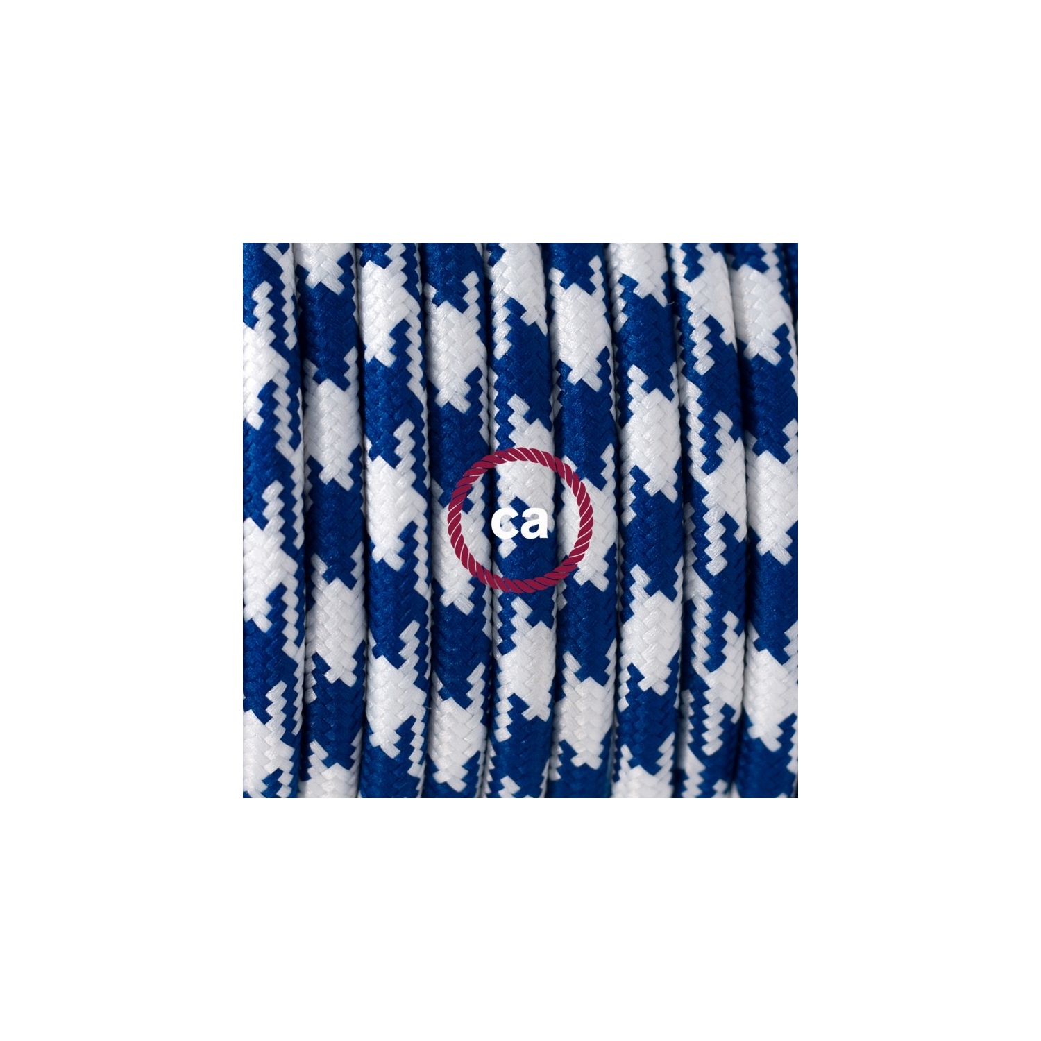 TO210 Blue Houndstooth Round Electric Cable covered by Rayon fabric