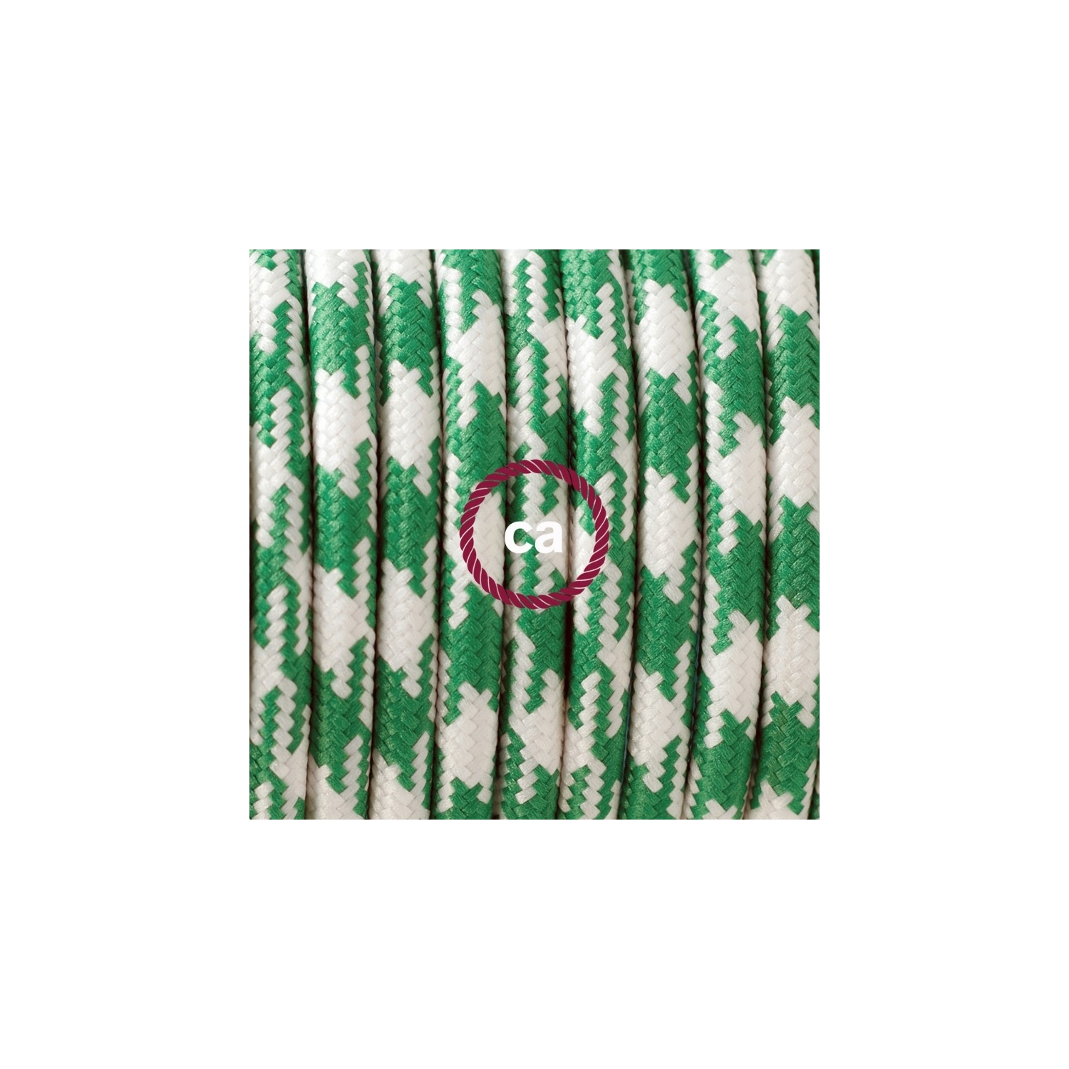 TO202 Green Houndstooth Round Electric Cable covered by Rayon fabric