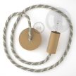 Wooden Pendant, suspended lamp with nautical XL 16mm rope in raw cotton and natural linen, Made in Italy