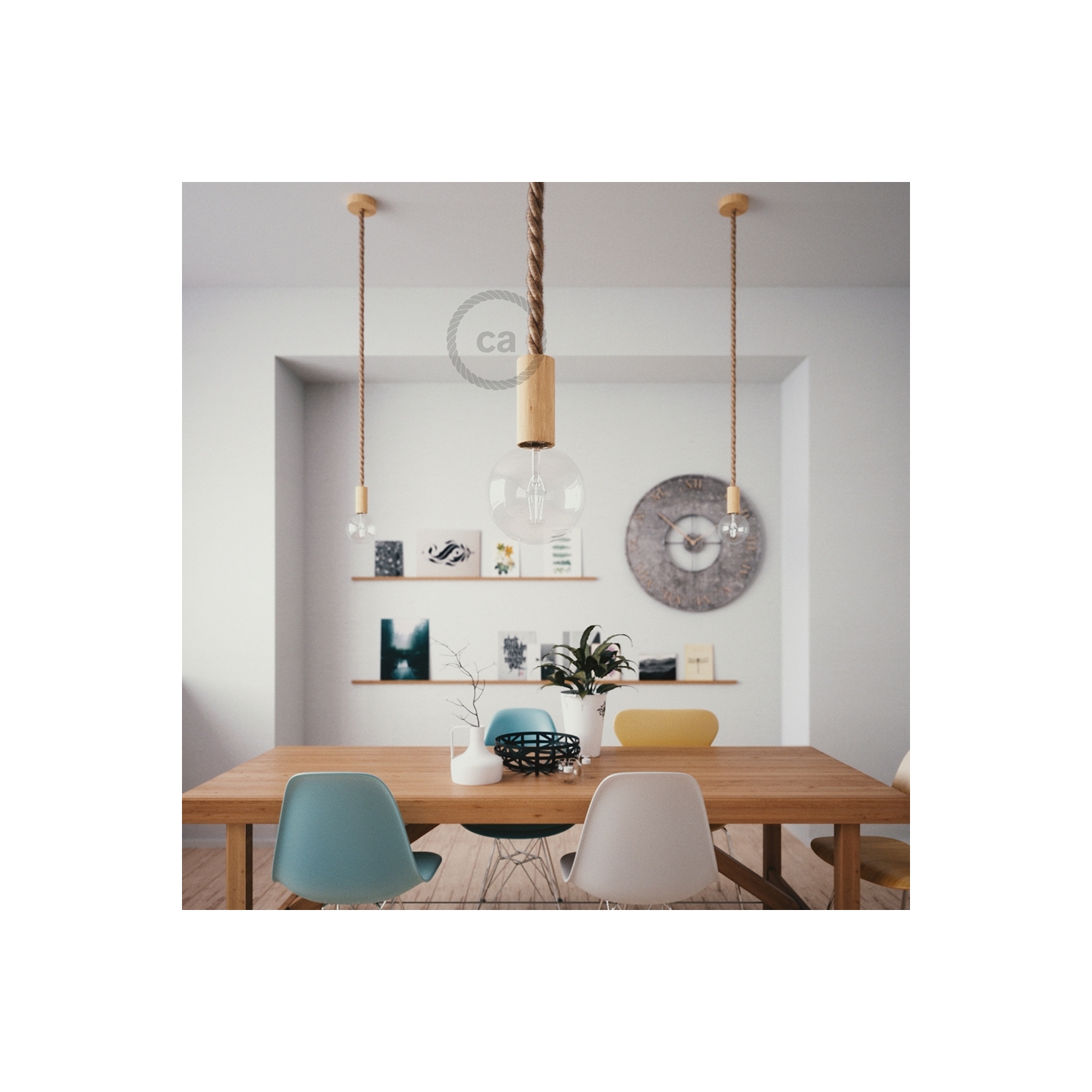 Wooden Pendant Light Natural: 2XL Jute