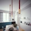 Wooden Pendant, suspended lamp with nautical 3XL 30mm rope in dark burgundy fabric, Made in Italy