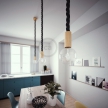 Wooden Pendant, suspended lamp with nautical 3XL 30mm rope in black shiny fabric, Made in Italy