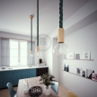 Wooden Pendant, suspended lamp with nautical 3XL 30mm rope in dark shiny green, Made in Italy