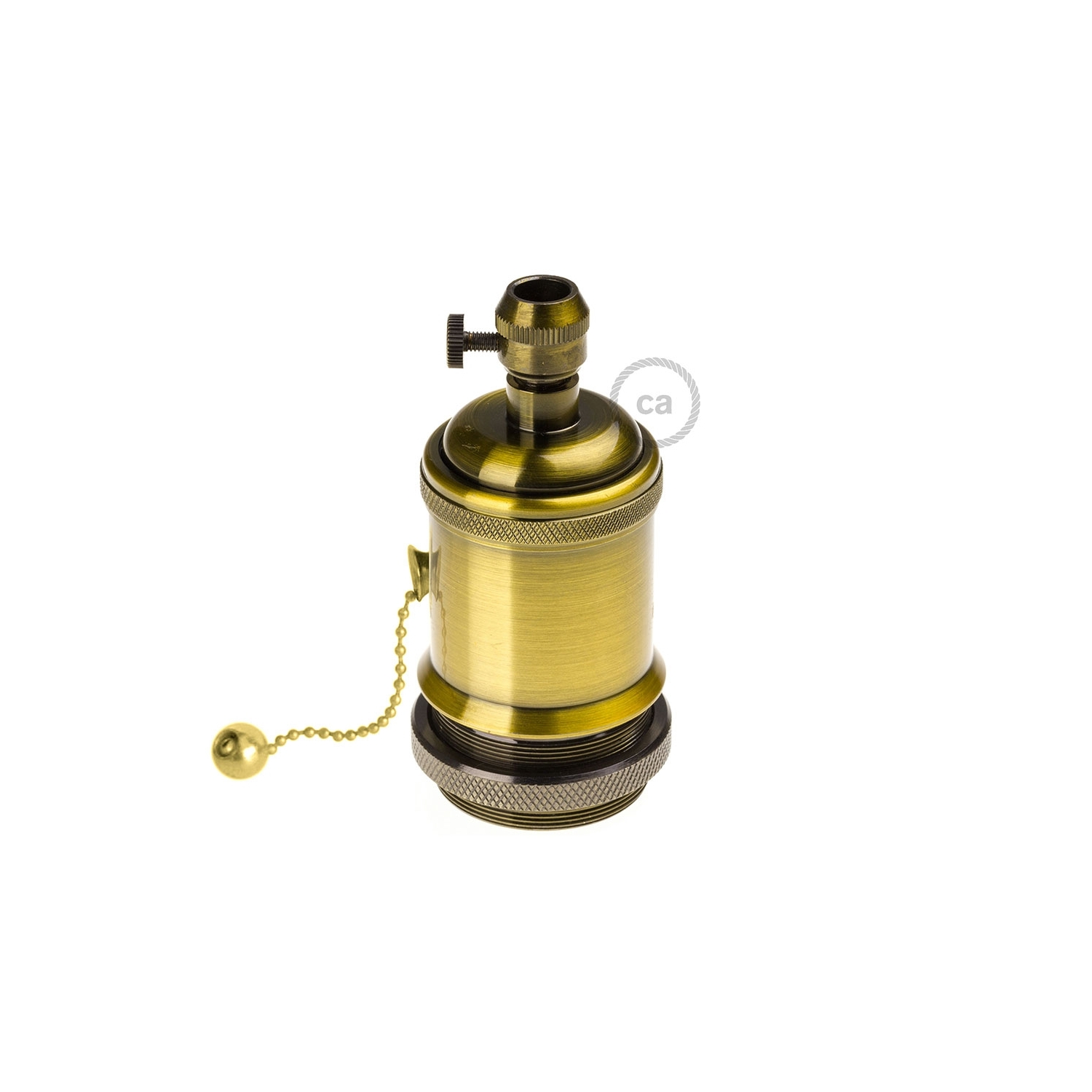 E27 Vintage brass finish Copper Lamp holder with pull switch and screw on cable retainer.