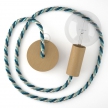 Wooden Pendant, suspended lamp with nautical XL 16mm rope in bright fabric Bernadotte, Made in Italy