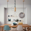 Wooden Pendant, suspended lamp with nautical 2XL 24mm rope in bright fabric Bernadotte, Made in Italy