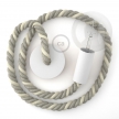 White painted wooden pendant lamp with nautical 2XL 24mm rope in raw cotton and natural linen, Made in Italy