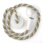 White painted wooden pendant lamp with nautical 2XL 24mm rope in jute, cotton and linen Country, Made in Italy