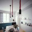 Black painted wooden pendant lamp with nautical 3XL 30mm rope in dark burgundy fabric, Made in Italy