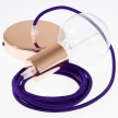 Single Pendant, suspended lamp with Violet Rayon textile cable RM14