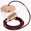 Single Pendant, suspended lamp with Burgundy Rayon textile cable RM19