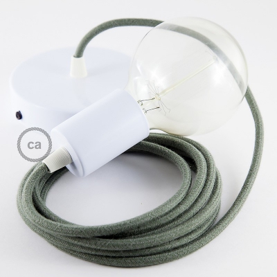 Single Pendant, suspended lamp with Grey Green Cotton textile cable RC63