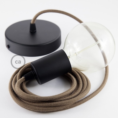 Single Pendant, suspended lamp with Brown Cotton textile cable RC13
