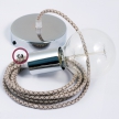 Single Pendant, suspended lamp with Lozenge Bark textile cable RD63