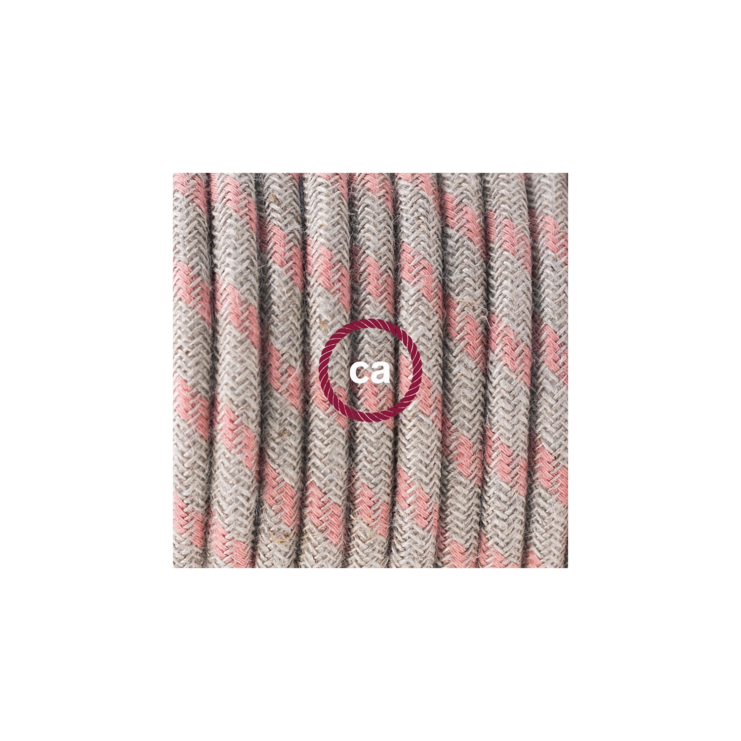 Single Pendant, suspended lamp with Stripes Ancient Pink textile cable RD51