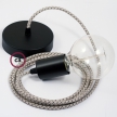 Single Pendant, suspended lamp with Lozenge Anthracite textile cable RD64