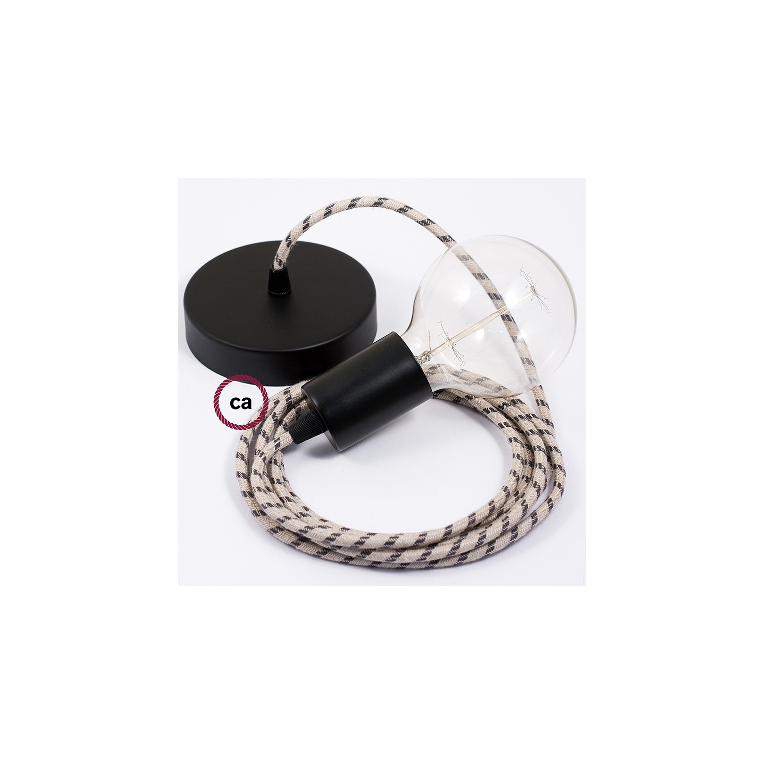Single Pendant, suspended lamp with Stripes Anthracite textile cable RD54
