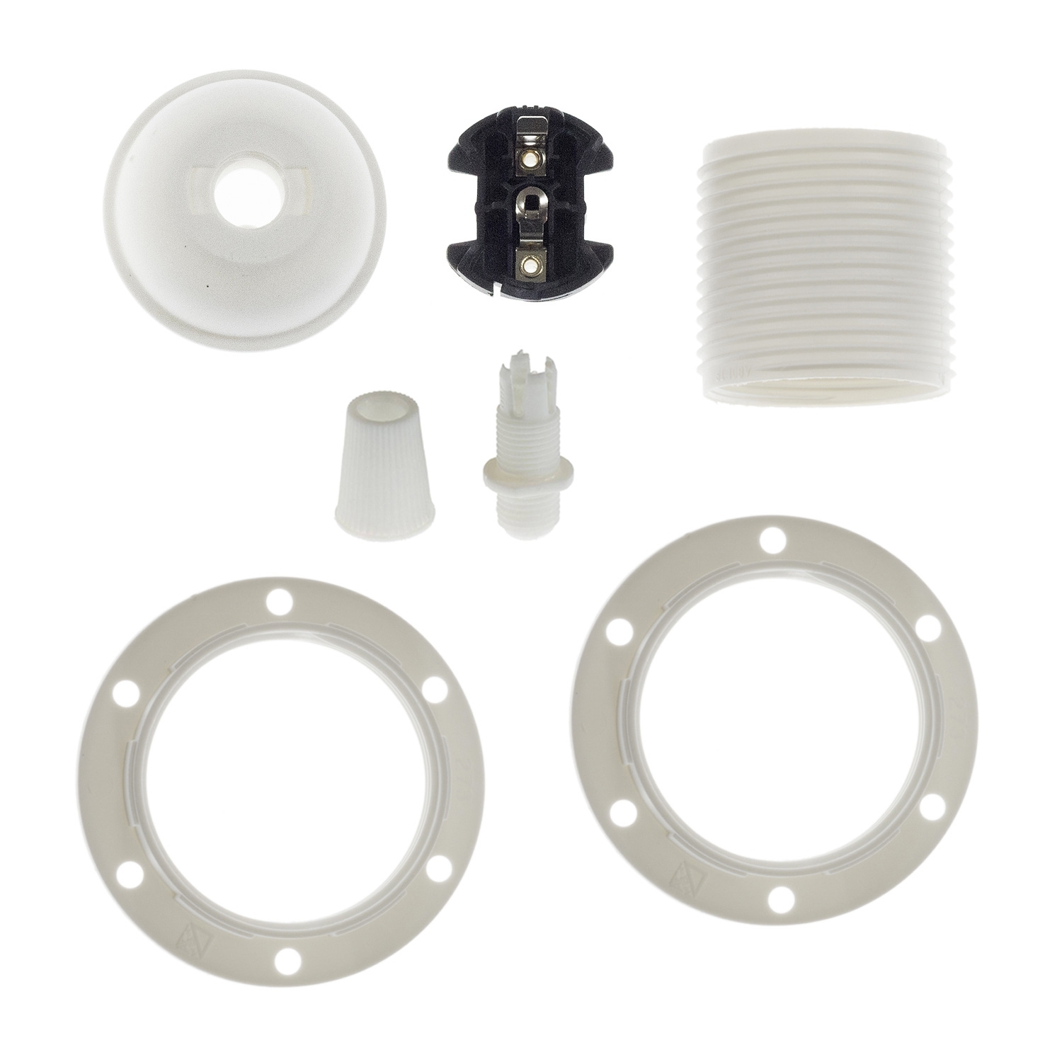 Thermoplastic E27 lamp holder kit with double ferrule for lampshade - White