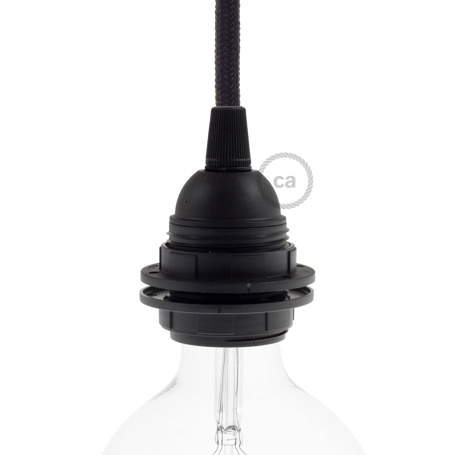Thermoplastic E27 lamp holder kit with double ferrule for lampshade - Black