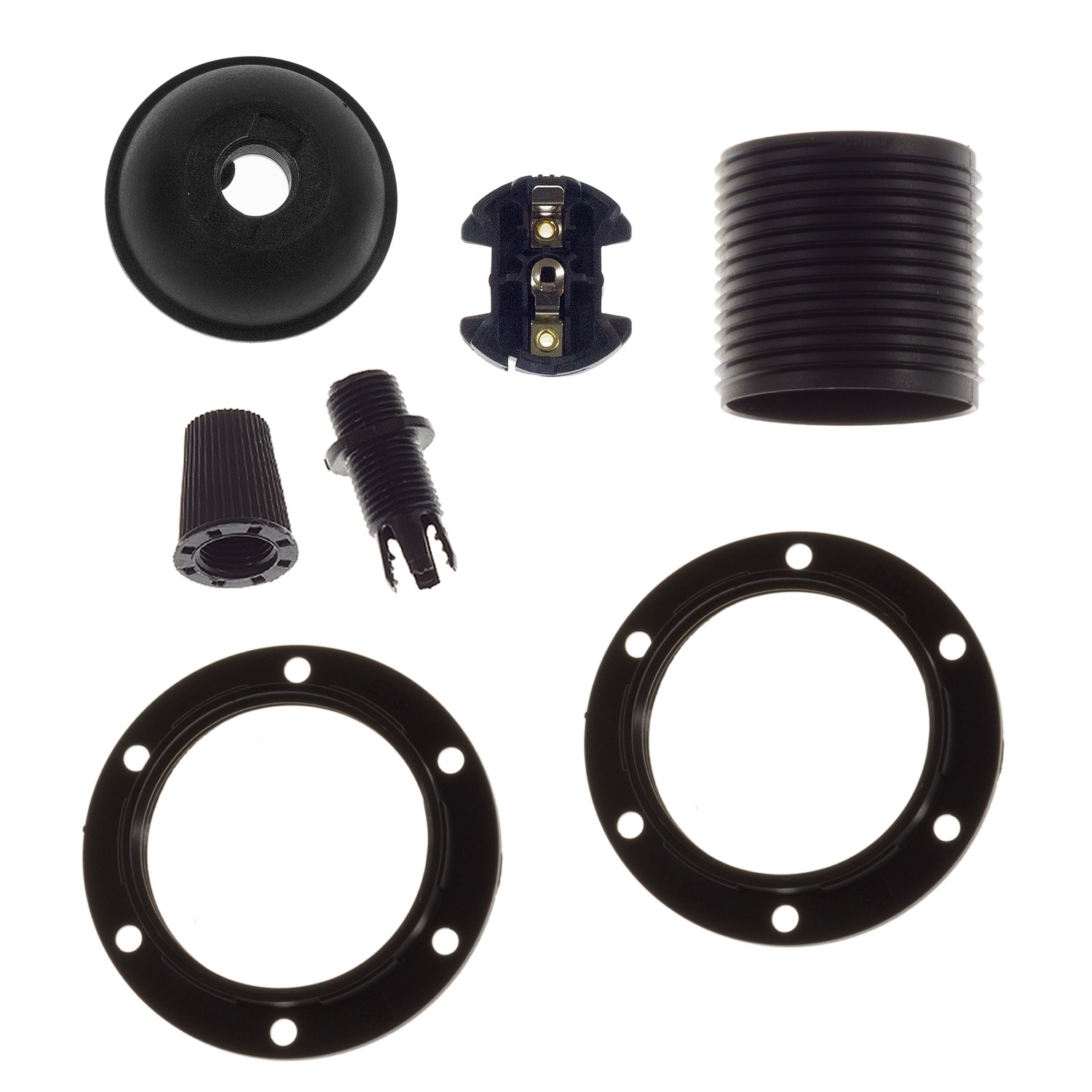 Thermoplastic E27 lamp holder kit with double ferrule for lampshade - Black