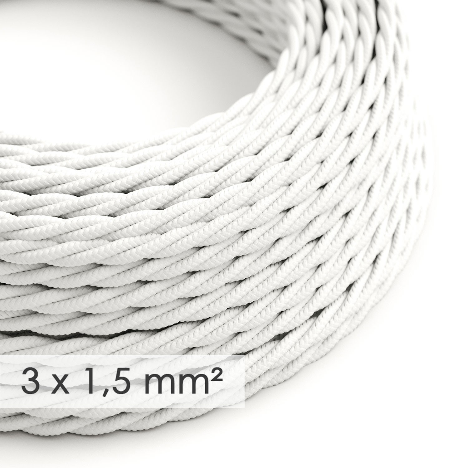 Large section electric cable 3x1,50 twisted - covered by rayon White TM01