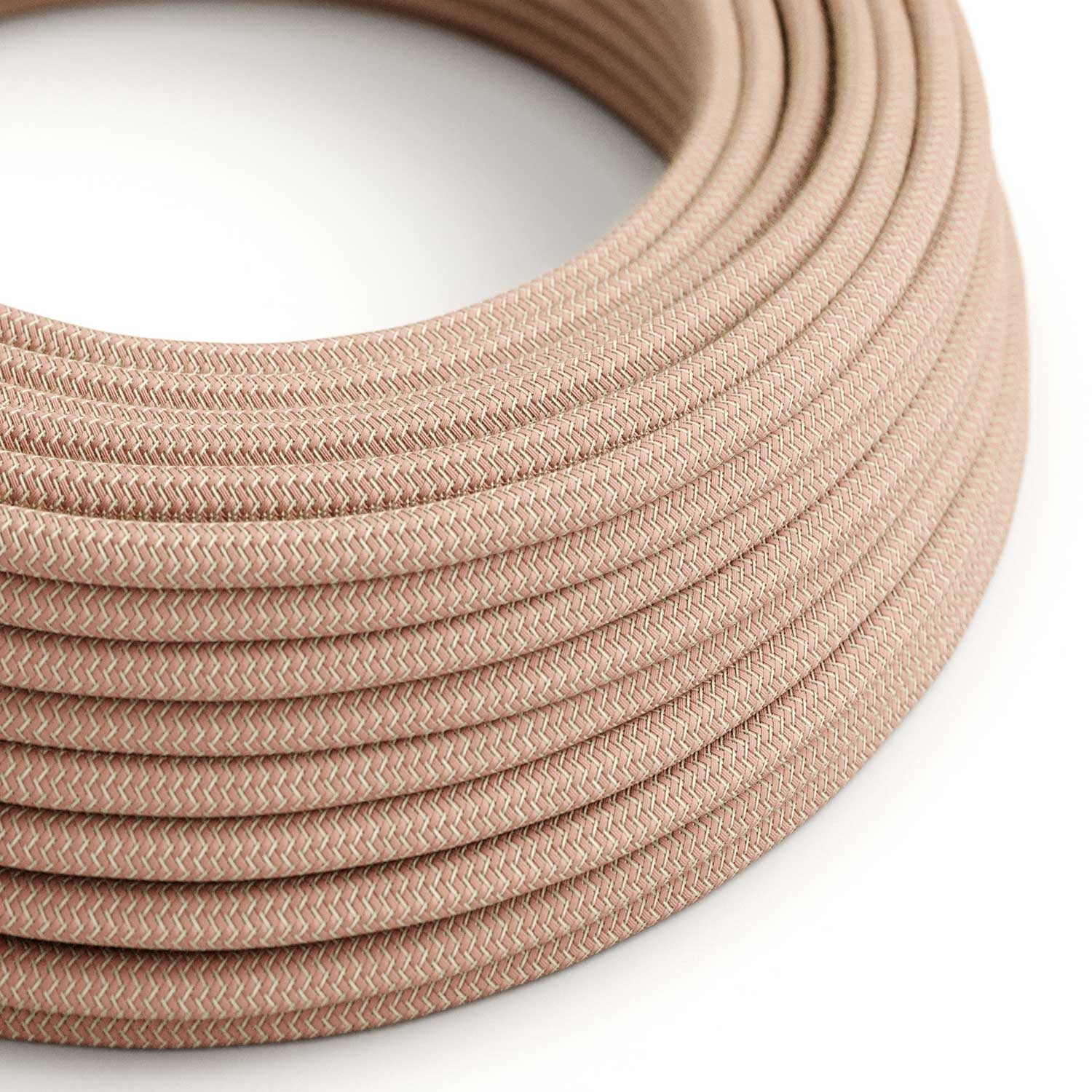 RD71 Ancient Pink ZigZag Round Linen & Cotton Electrical Fabric Cloth Cord Cable