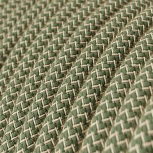 RD72 Green Thyme ZigZag Round Linen & Cotton Electrical Fabric Cloth Cord Cable