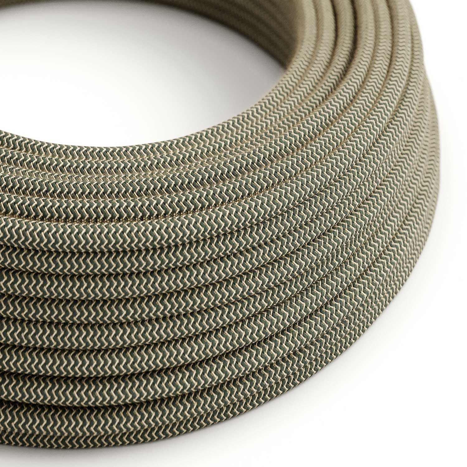 RD74 Anthracite ZigZag Round Linen & Cotton Electrical Fabric Cloth Cord Cable