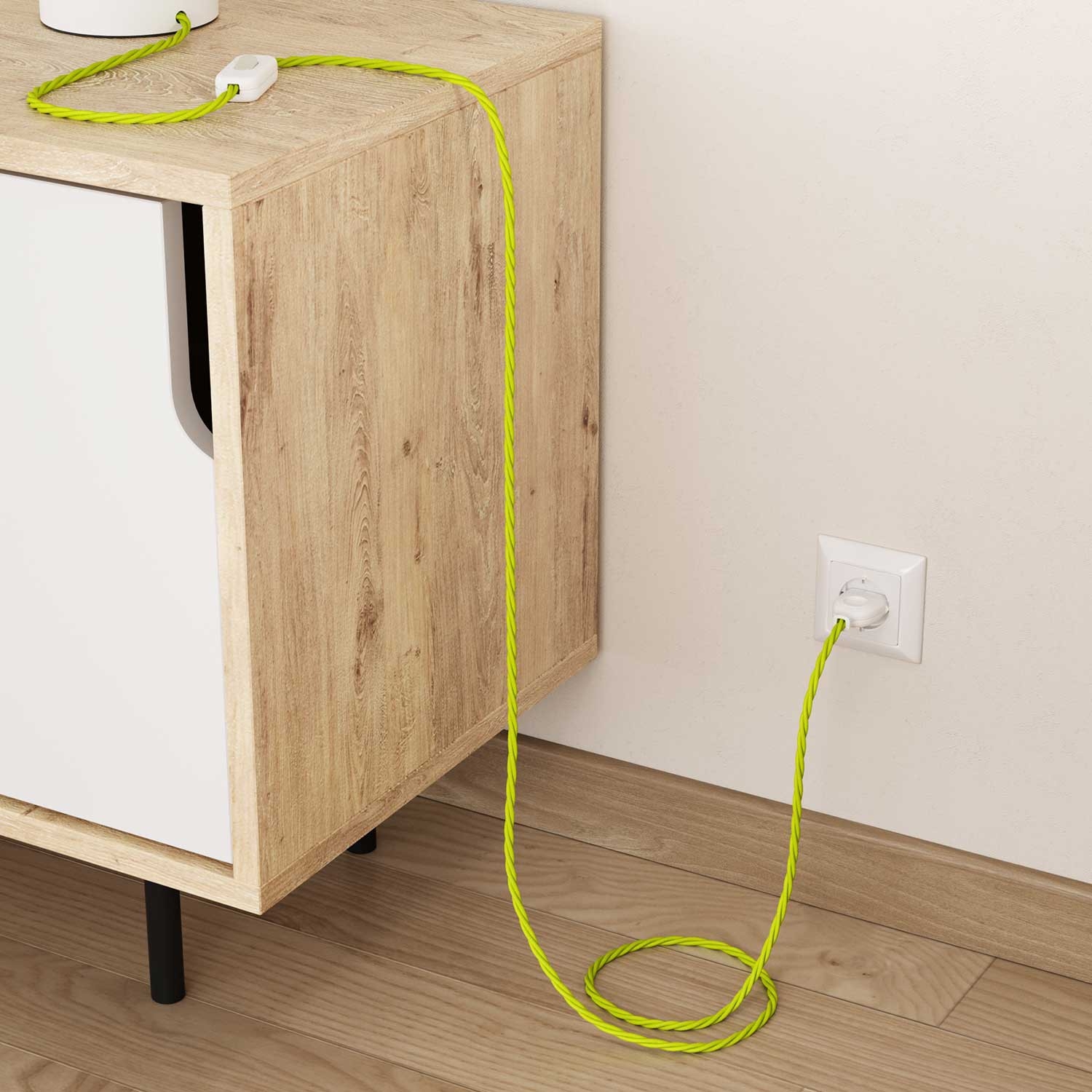 TF10 Neon Yellow Twisted Rayon Electrical Fabric Cloth Cord Cable