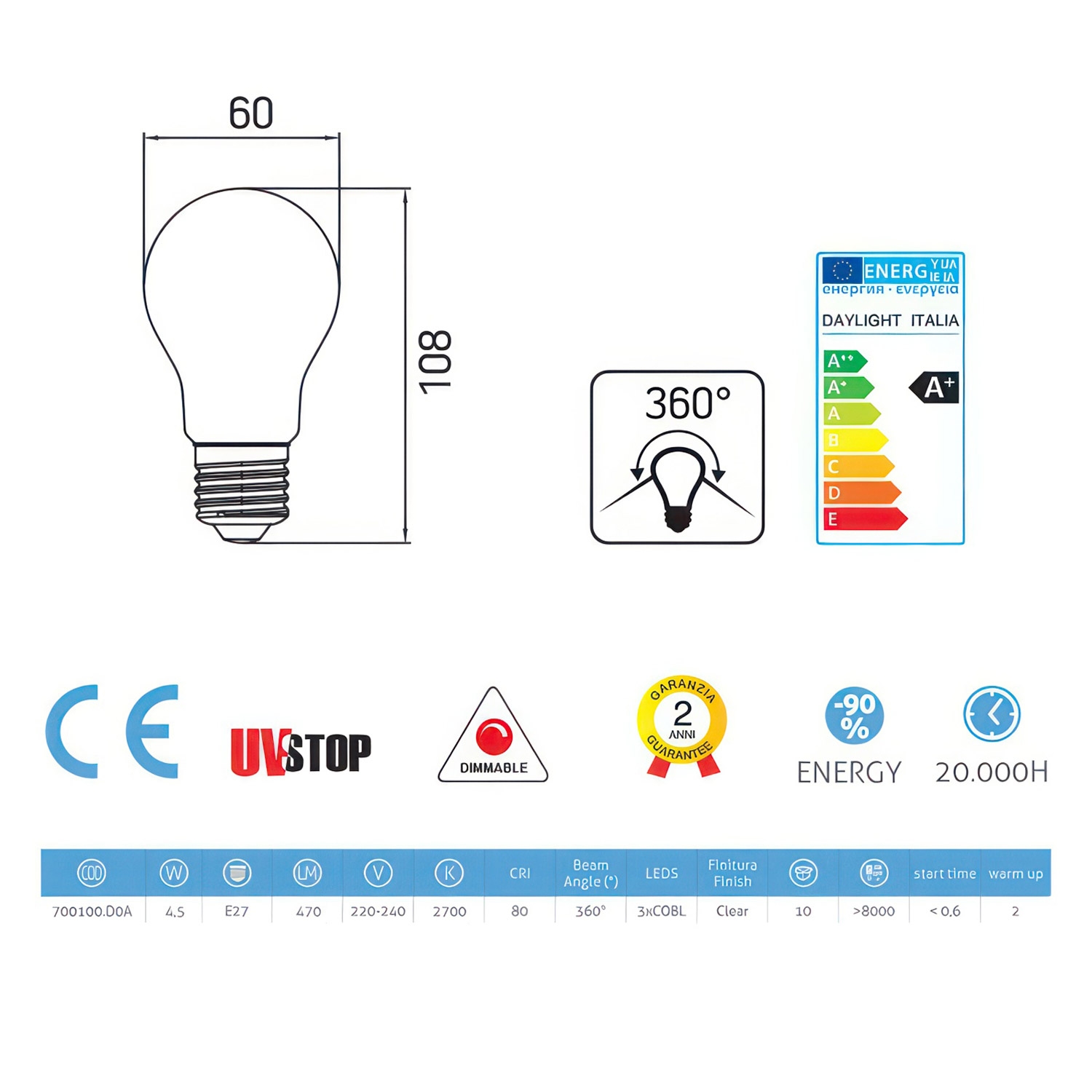 Light bulb filament Led Drop 4W E27 Clear