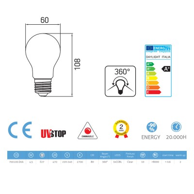 Light bulb filament Led Drop 4W E27 Clear