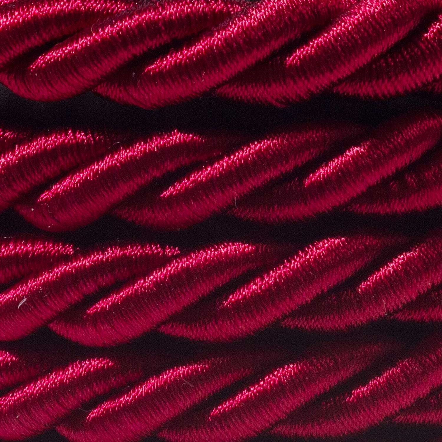 XL electrical cord, electrical cable 3x0,75. Shiny dark bordeaux fabric covering. Diameter 16mm.