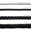 XL electrical cord, electrical cable 3x0,75. Shiny black fabric covering. Diameter 16mm.