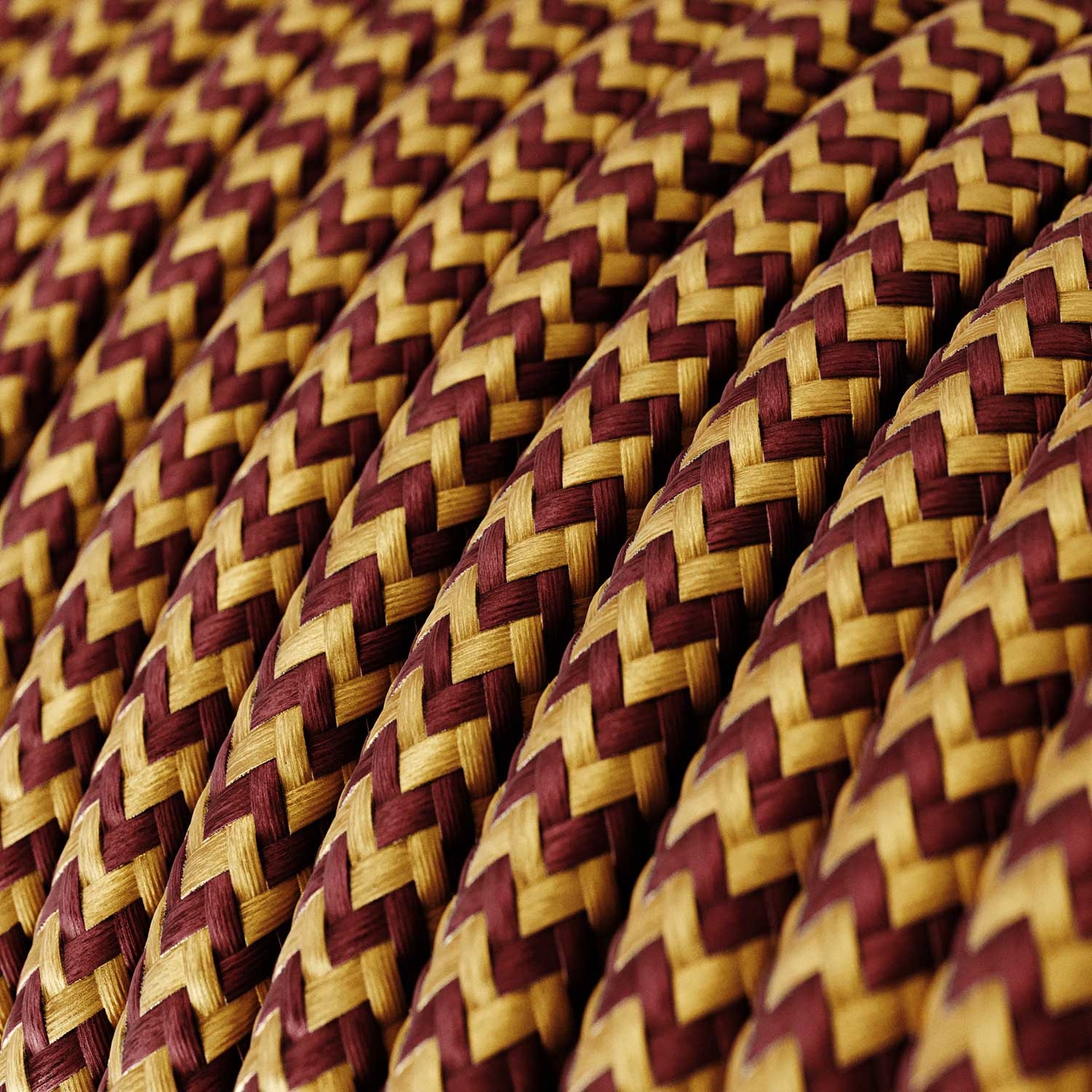 RZ23 ZigZag Gold & Burgundy Round Rayon Electrical Fabric Cloth Cord Cable
