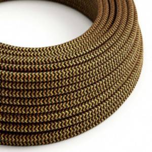 RZ24 ZigZag Gold and Black Round Rayon Electrical Fabric Cloth Cord Cable