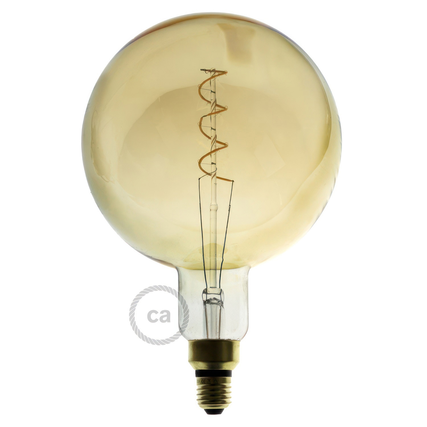 XXL LED Golden Light Bulb - Sphere G200 Curved Double Spiral Filament - 5W E27 Dimmable 2000k