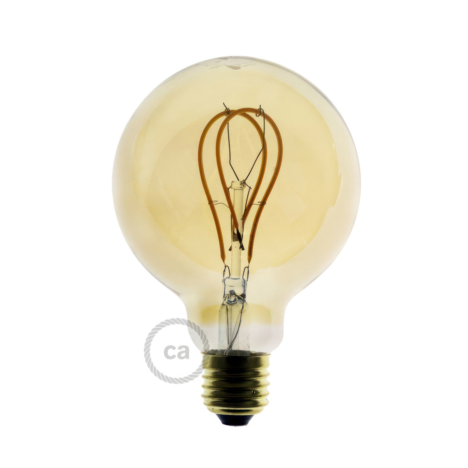 LED Golden Light Bulb - Globe G95 Curved Double Loop Filament - 5W E27 Dimmable 2000K