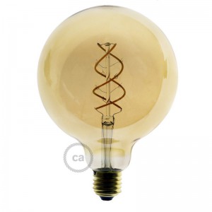 LED Golden Light Bulb - Globe G125 Curved Spiral Filament - 5W E27 Dimmable 2000K