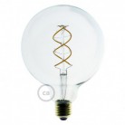 LED Transparent Light Bulb - Globe G125 Curved Spiral Filament - 5W E27 Dimmable 2200K