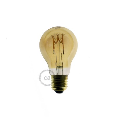 LED Golden Light Bulb - Drop A60 Curved Spiral Filament - 3W E27 Dimmable 2000K