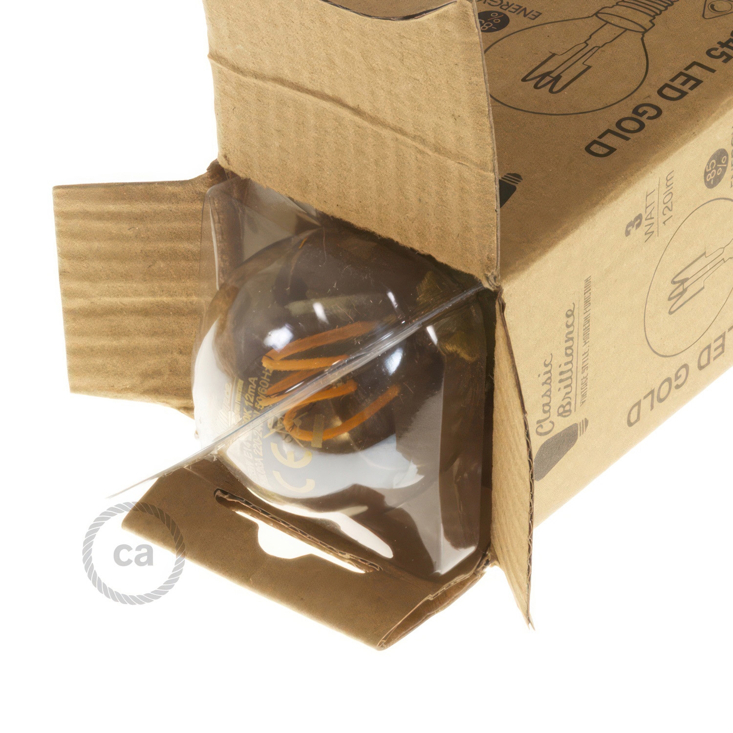 LED Golden Light Bulb - Sphere G45 Curved Spiral Filament - 3W E14 Dimmable 2000K