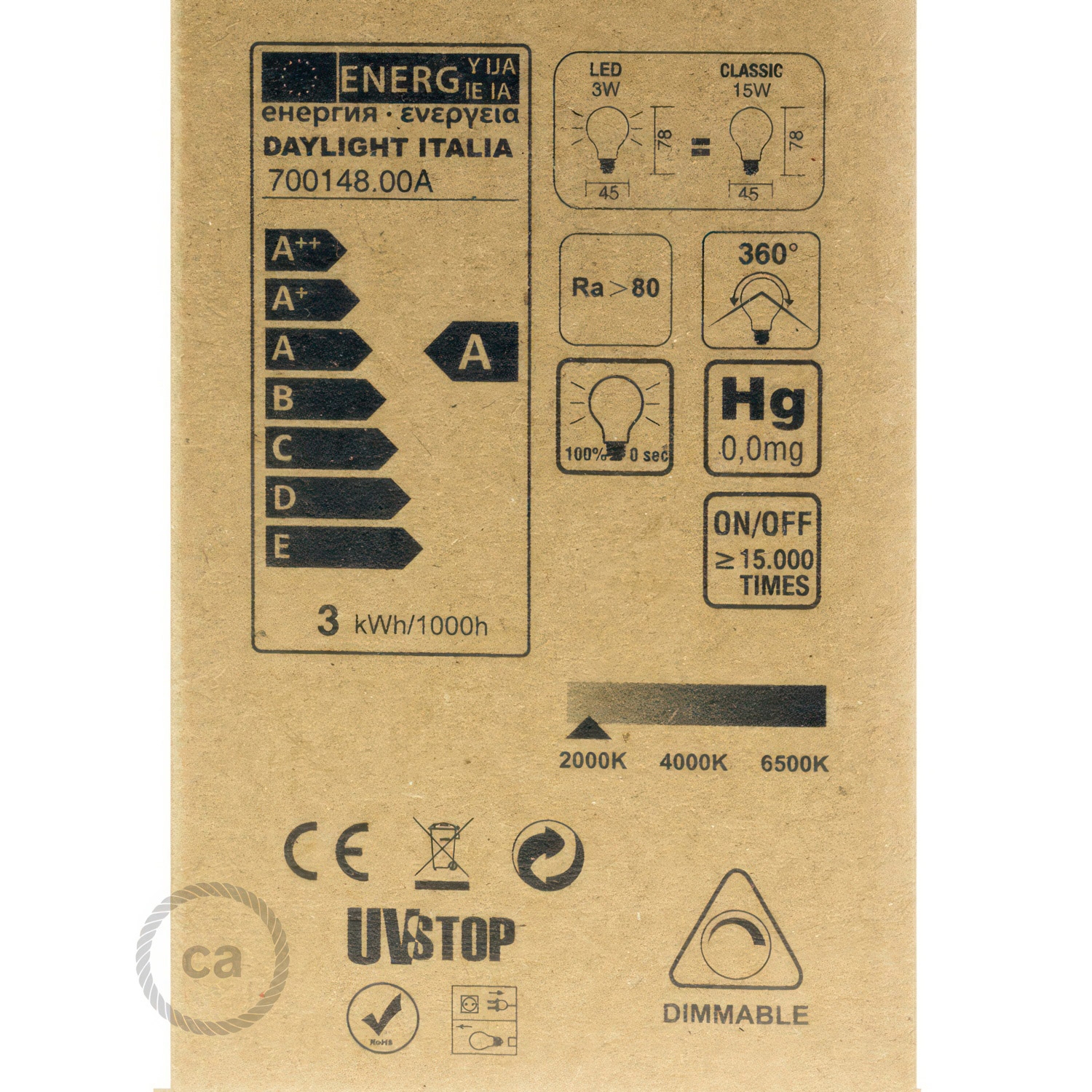 LED Golden Light Bulb - Sphere G45 Curved Spiral Filament - 3W E14 Dimmable 2000K