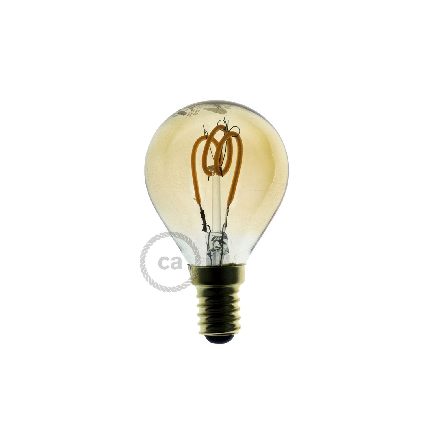 LED Golden Light Bulb - Sphere G45 Curved Spiral Filament - 3W E14 Dimmable 2000K