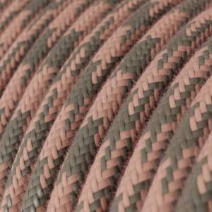 RP26 Bicoloured Ancient Pink & Grey Round Cotton Electrical Fabric Cloth Cord Cable