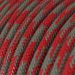 RP28 Bicoloured Fire Red & Grey Round Cotton Electrical Fabric Cloth Cord Cable
