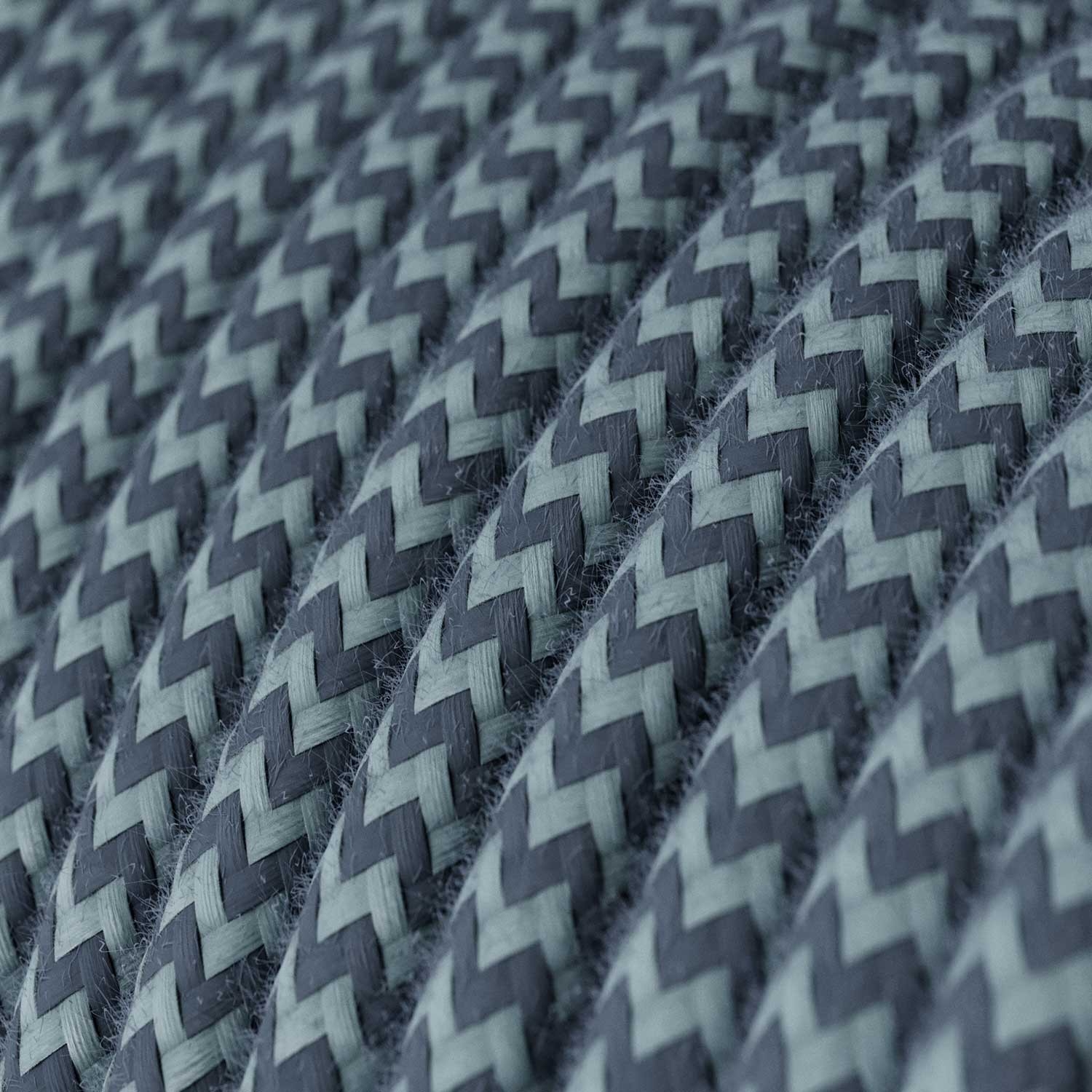 RZ25 ZigZag Stone Grey & Ocean Round Cotton Electrical Fabric Cloth Cord Cable