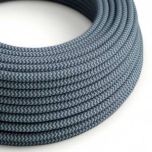 RZ25 ZigZag Stone Grey & Ocean Round Cotton Electrical Fabric Cloth Cord Cable