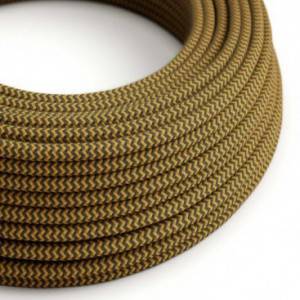 RZ27 ZigZag Golden Honey & Anthracite Round Cotton Electrical Fabric Cloth Cord Cable