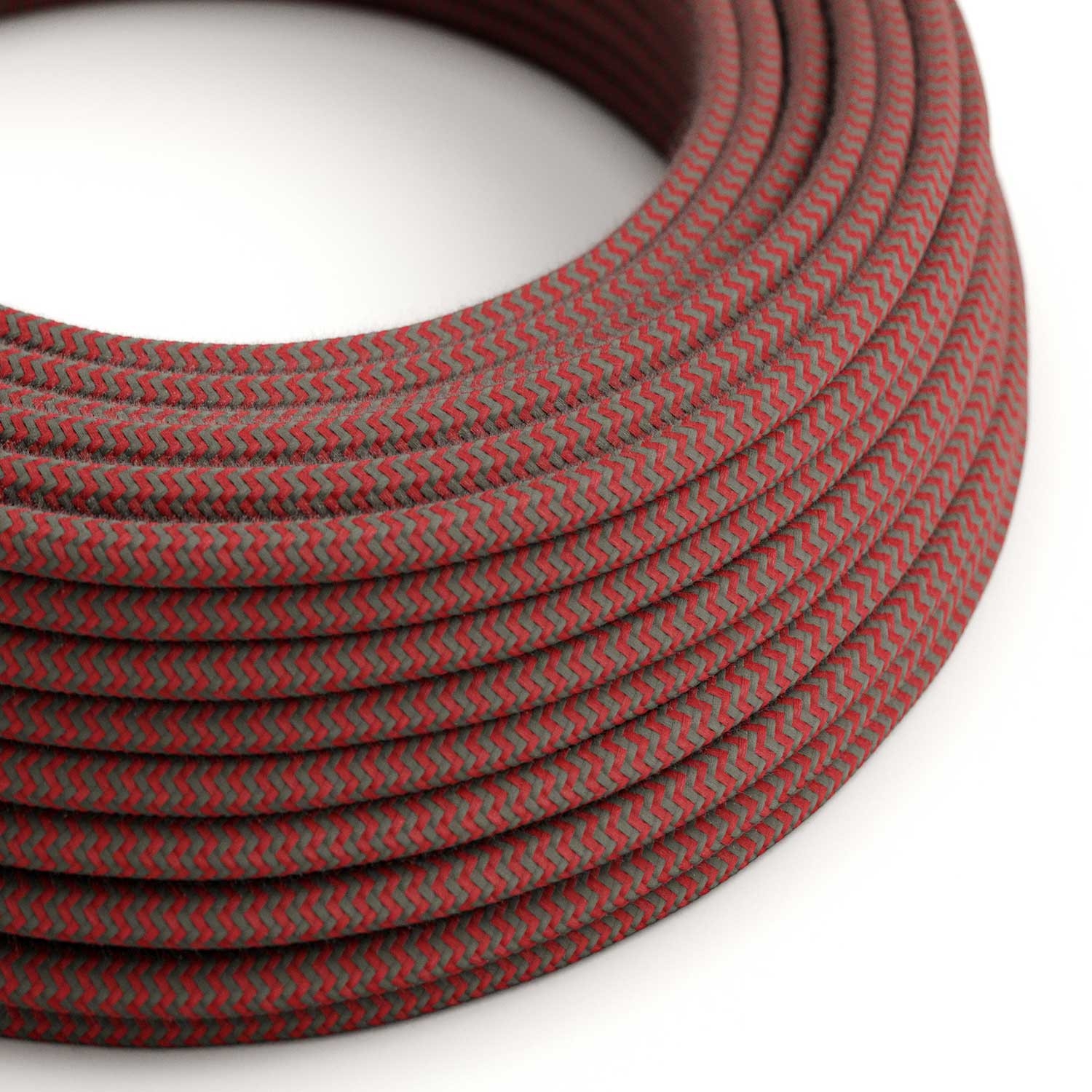 RZ28 ZigZag Fire Red & Grey Round Cotton Electrical Fabric Cloth Cord Cable