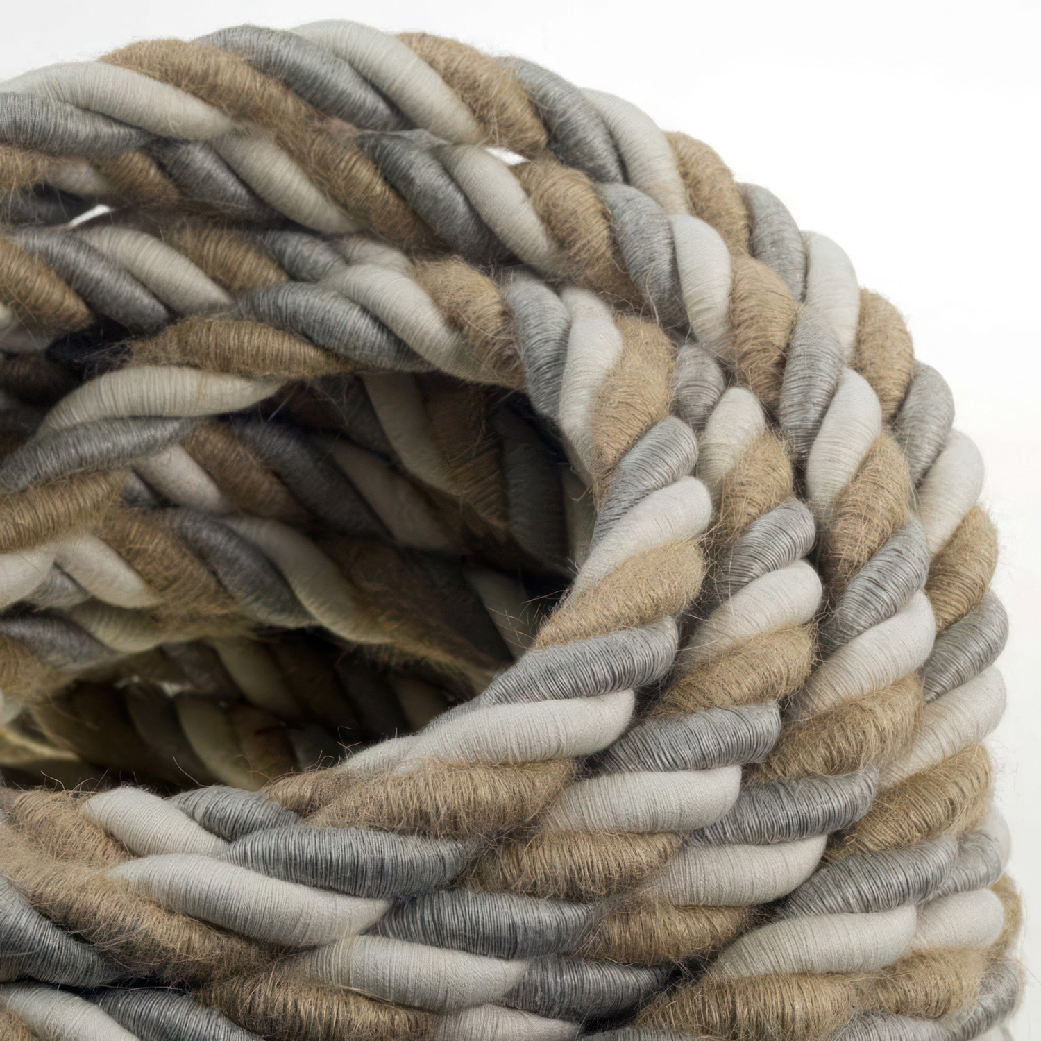 2XL electrical cord, electrical cable 3x0,75. Natural linen, cotton fabric and jute covering Country. Diameter 24mm.